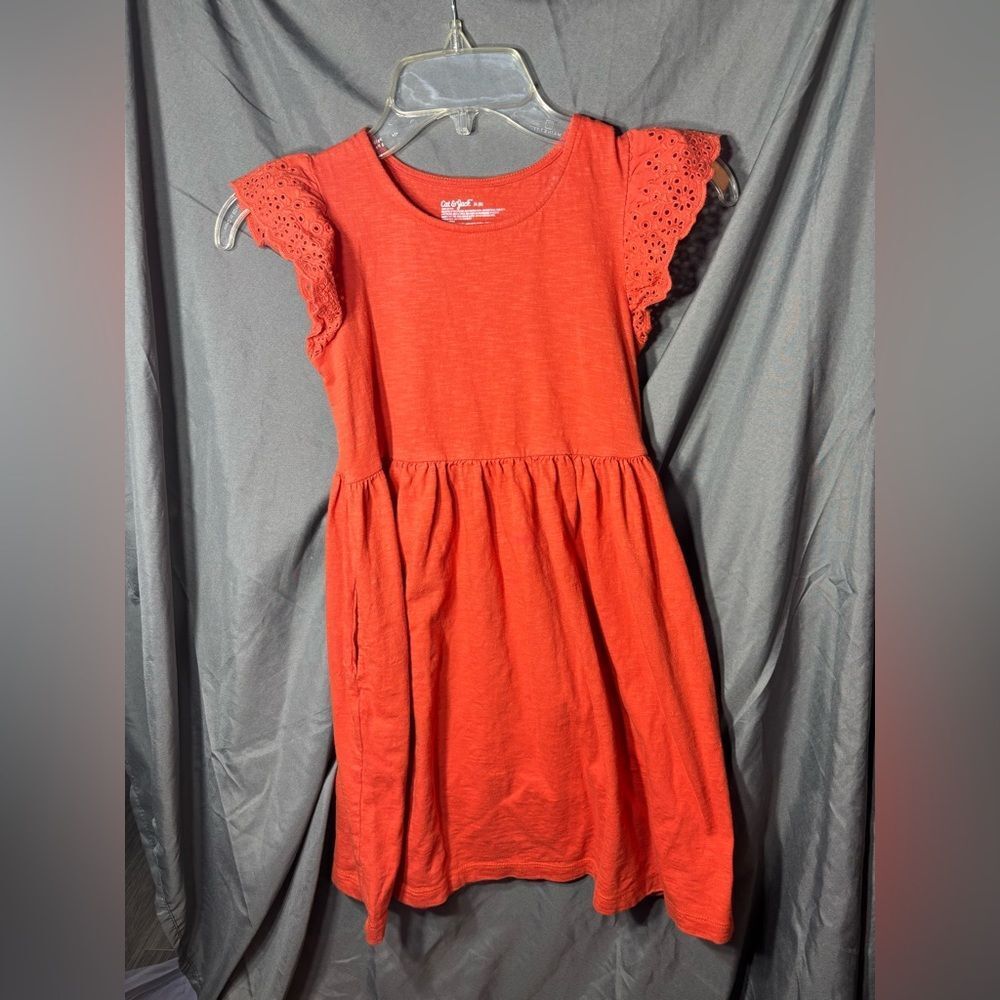 Cat & Jack Girls' Coral Eyelet Sleeve Cotton Dress EPC